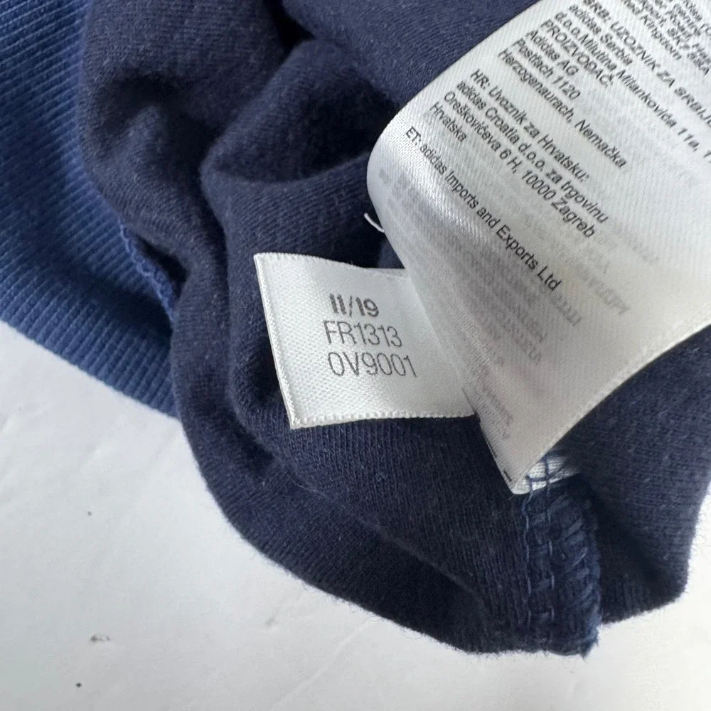 Adidas Sweatshirt Mens Medium Blue Stripe Logo Crewneck Pullover